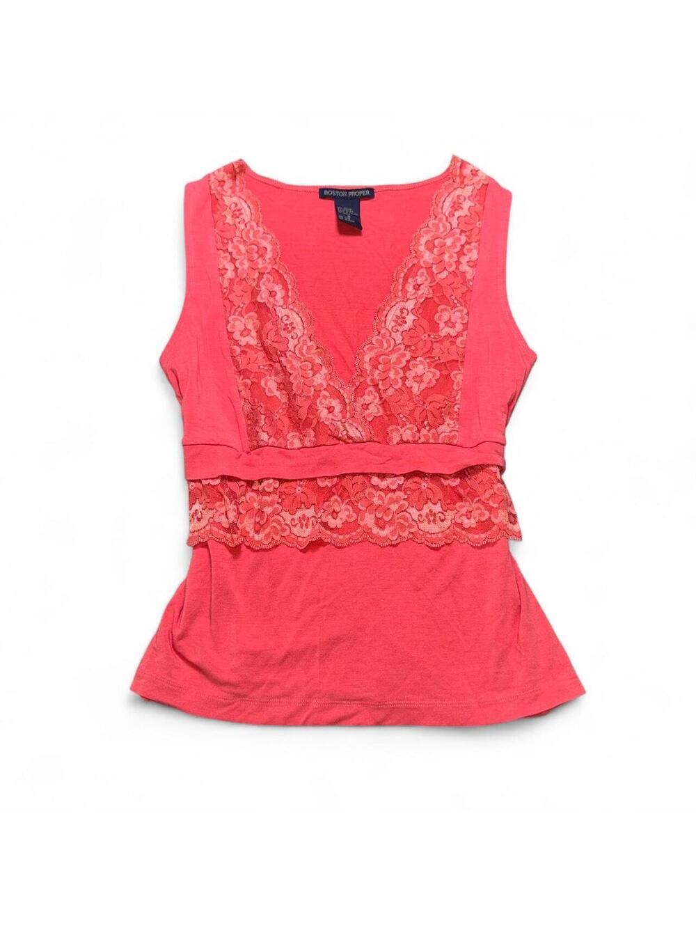 Vintage Boston Proper Coral Lace Layered Y2K Top – Size M